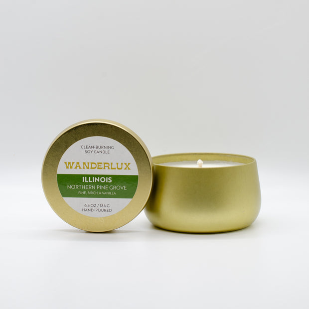 Wanderlux Illinois Northern Pine Grove 6.5 Ounce Soy Candle
