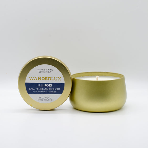 Wanderlux Illinois Lake Michigan Twilight 6.5 Ounce Soy Candle