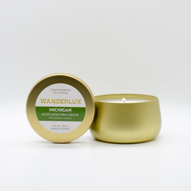 Wanderlux Michigan Northern Pine Grove 6.5 Ounce Soy Candle