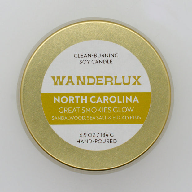 Wanderlux North Carolina Great Smokies Glow 6.5 Ounce Soy Candle